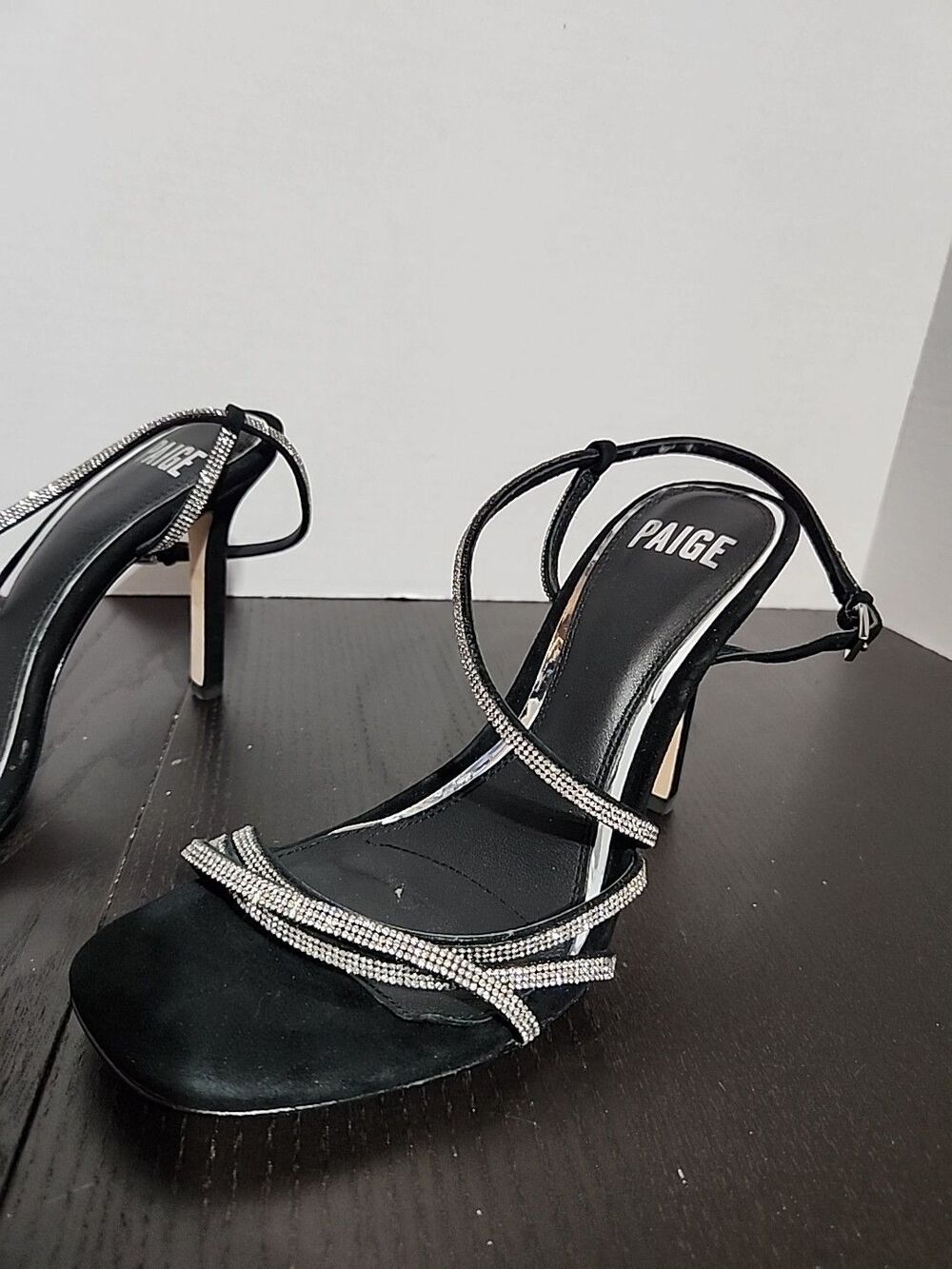 Sz7 Paige Savannah - Black/Rhinestones Ankle Strap Pumps